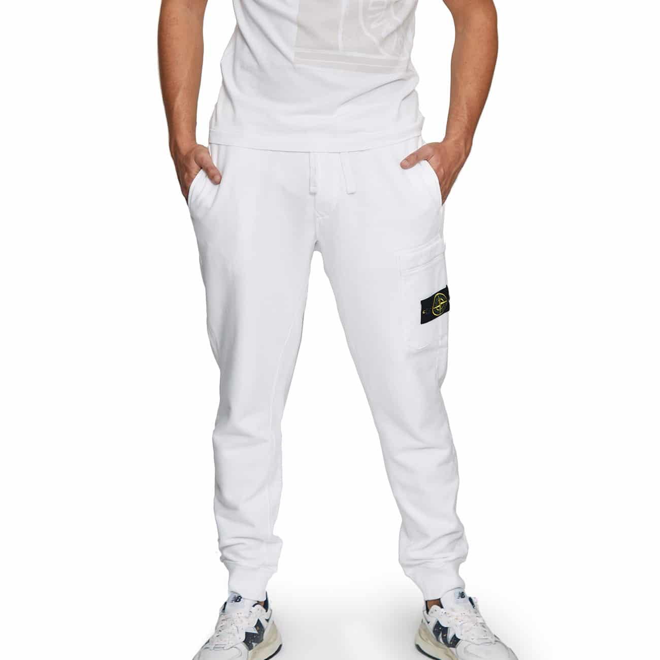 STONE ISLAND FLEECE PANTS TROUSERS WITH PATCH - WHITE - London ...
